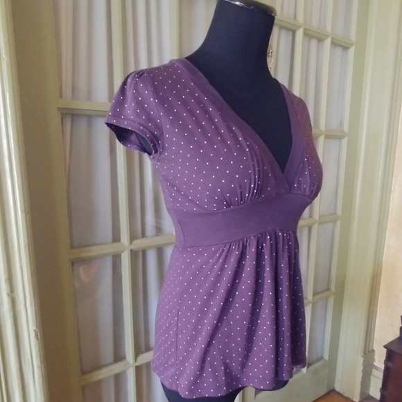 Twenty One Purple V Neck Top W/ Polka Dots Size S - Picture 2 of 2